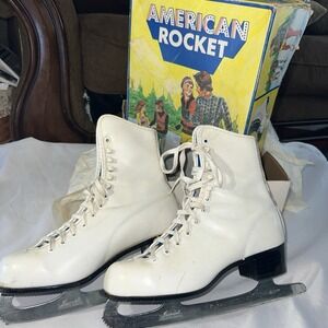 American Rocket Ice Figure Skates Womens Size 6 White Original Box Vintage Coll